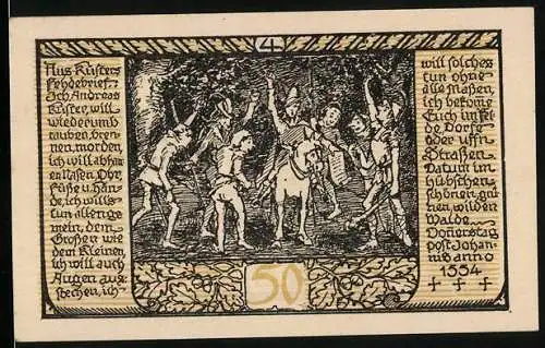 Notgeld Rieder-Ostharz 1921, 50 Pfennig, Andreas Küsters Fehdebrief wird verlesen