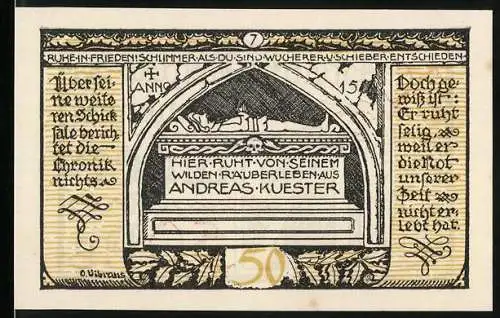Notgeld Rieder-Ostharz 1921, 50 Pfennig, Das Grab des Räubers Andreas Küster