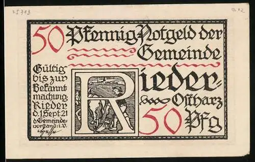 Notgeld Rieder-Ostharz 1921, 50 Pfennig, Der Fürst sucht mit aller Macht nach Küster