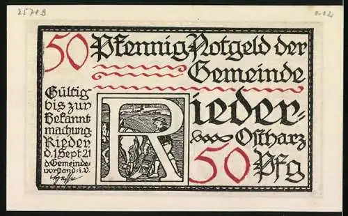 Notgeld Rieder-Ostharz 1921, 50 Pfennig, Der Fürst v. Anhalt mobilisiert um Küster zu fassen