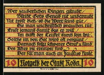 Notgeld Roda in Altenburg 1921, 10 Pfennig, Historia von Doctor Johan Fausten