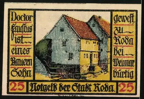 Notgeld Roda in Altenburg 1921, 25 Pfennig, Historia von Doctor Johan Fausten, Ortspartie