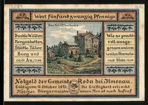 Notgeld Roda bei Ilmenau, 25 Pfennig, Das Schöffenhaus, Der Nagelschmied Rotschild