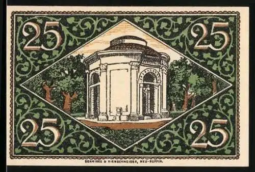 Notgeld Rheinsberg /Mark, 25 Pfennig, Friedrich der Grosse und Pavillon