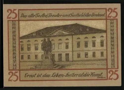 Notgeld Weimar 1921, 25 Pfennig, Goethe-Theater und Goethe-Schiller-Denkmal