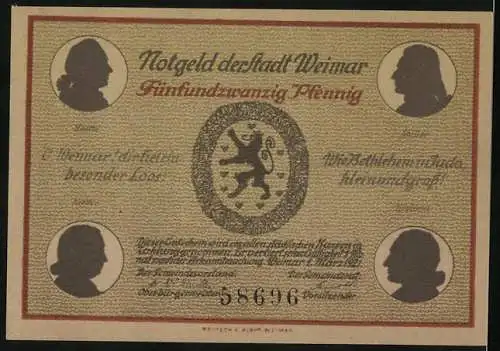 Notgeld Weimar 1921, 25 Pfennig, Goethes Gartenhaus