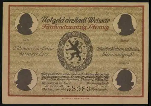 Notgeld Weimar 1921, 25 Pfennig, Herder Stadtkirche