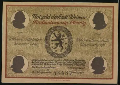 Notgeld Weimar 1921, 25 Pfennig, Goethehaus am Frauenplan