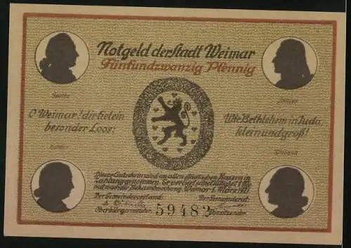 Notgeld Weimar 1921, 25 Pfennig, Schillerhaus