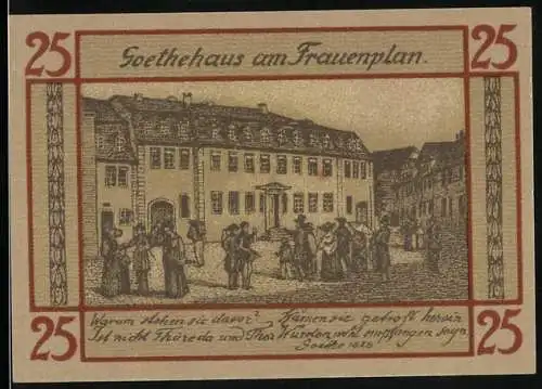 Notgeld Weimar 1921, 25 Pfennig, Goethehaus am Frauenplan