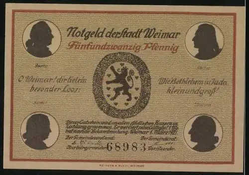 Notgeld Weimar 1921, 25 Pfennig, Goethehaus am Frauenplan