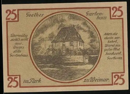 Notgeld Weimar 1921, 25 Pfennig, Goethes Gartenhaus