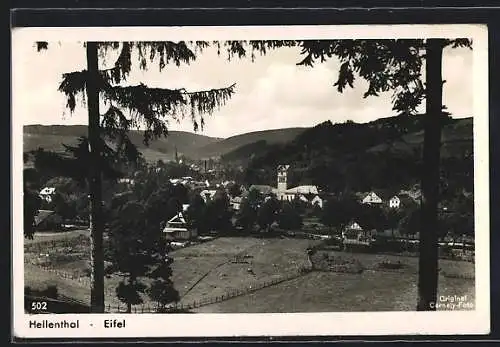 AK Hellenthal / Eifel, Ortsansicht mit Blick nach den Kirchen