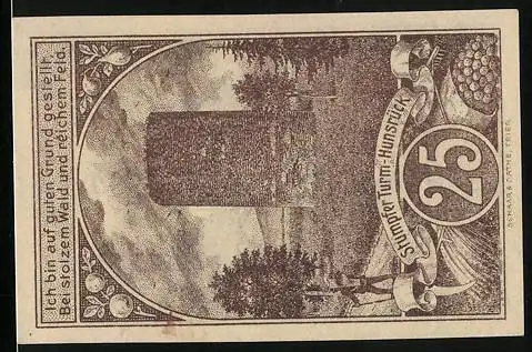 Notgeld Berncastel-Cues 1920, 25 Pfennig, Wappen und Stumpfer Turm