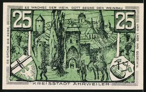 Notgeld Ahrweiler 1921, 25 Pfennig, Konrad von Blankart, Stadttor