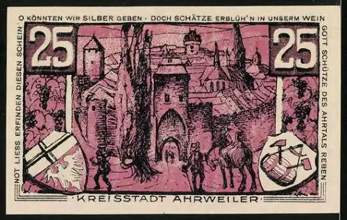 Notgeld Ahrweiler 1921, 25 Pfennig, Konrad von Blankart, Stadteingang