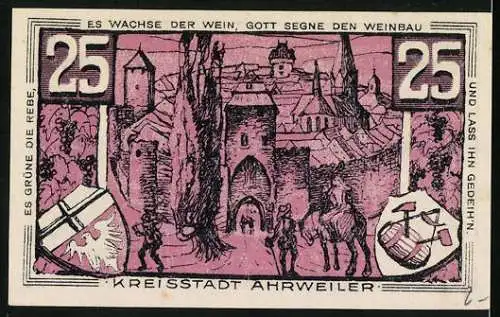 Notgeld Ahrweiler 1921, 25 Pfennig, Konrad von Blankart, Reiter am Stadttor