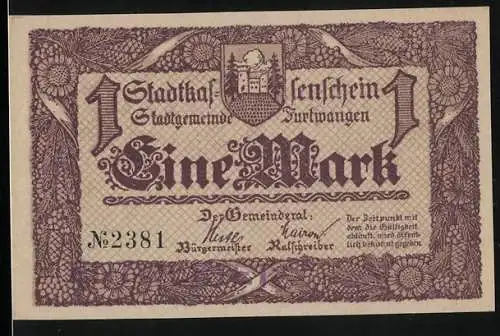 Notgeld Furtwangen 1918, 1 Mark, Uhrenverkäufer mit Zylinder