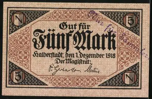 Notgeld Halberstadt 1918, 5 Mark, Das Stadtwappen