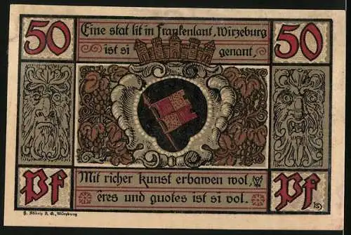 Notgeld Würzburg, 50 Pfennig, Meister Dill, Wappen