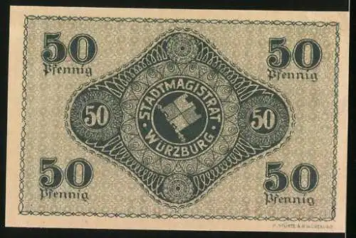 Notgeld Würzburg, 50 Pfennig, Ein Schloss im Hintergrund, Wappen