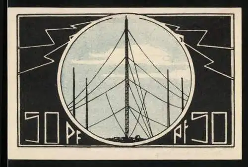 Notgeld Neustadt a. R. 1921, 50 Pfennig, Funkanlage - Richtantenne, Weltkarte