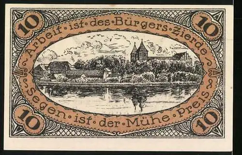 Notgeld Neidenburg o. Pr. 1920, 10 Pfennig, Ortsansicht am Wasser