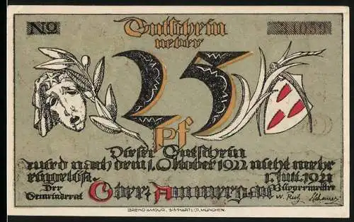 Notgeld Ober-Ammergau 1921, 25 Pfennig, Kind am Wegkreuz vor der Stadt