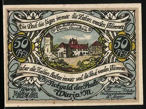 Notgeld Warin i. M. 1922, 50 Pfennig, Die Alte Bischofsburg