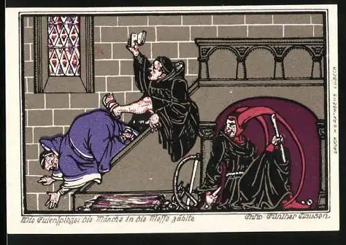 Notgeld Kneitlingen 1921, 1 Mark, Eulenspiegel und die Mönche