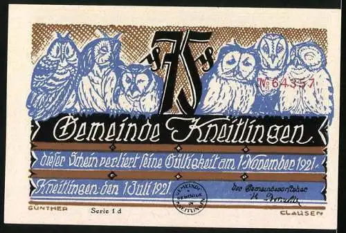 Notgeld Kneitlingen 1921, 75 Pfennig, Eulenspiegel spielt dem Herzog einen Streich