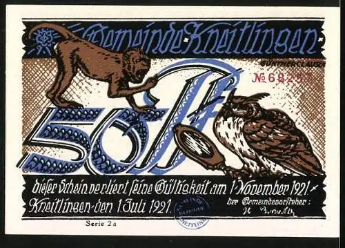 Notgeld Kneitlingen 1921, 50 Pfennig, Eulenspiegel im Fluss