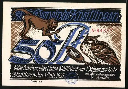 Notgeld Kneitlingen 1921, 50 Pfennig, Die Eltern mit dem kleinen Eulenspiegel
