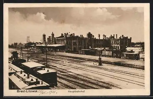 AK Brest-Litowsk, Hauptbahnhof mit Zügen