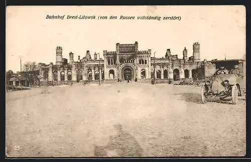 AK Brest-Litowsk, Von den Russen vollständig zerstörter Bahnhof