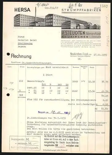 Rechnung Neukirchen i. Erzgeb. 1939, H. Steudten AG, Strumpffabriken, Modellansicht der Fabrikanlage