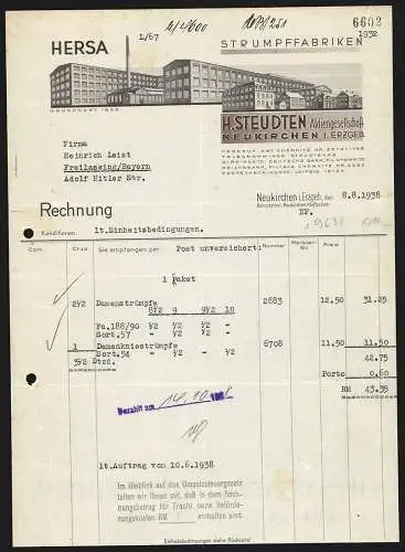Rechnung Neukirchen i. Erzgeb. 1938, H. Steudten AG, Strumpffabriken, Modellansicht der Betriebsanlage