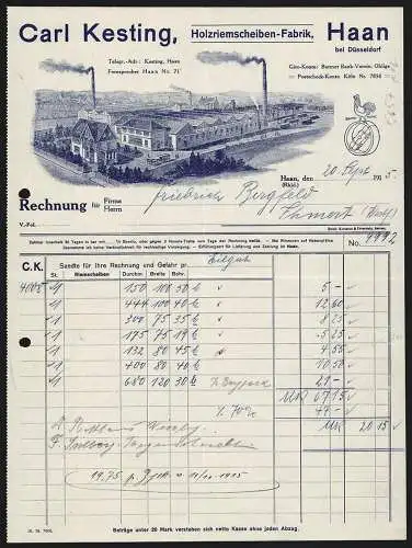 Rechnung Haan bei Düsseldorf 1915, Carl Kesting, Holzriemscheiben-Fabrik, Ansicht des Betriebs und des Kontors