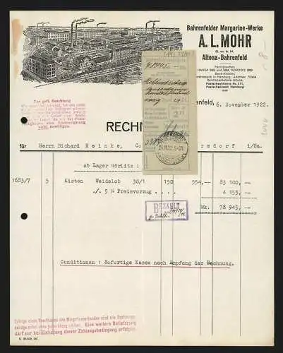 Rechnung Altona-Bahrenfeld 1922, A. L. Mohr GmbH, Bahrenfelder Margarine-Werke, Gesamtansicht mit eigener Gleisanlage