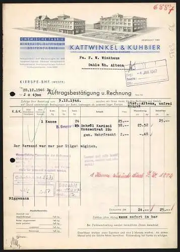 Rechnung Kierspe-Bhf. 1946, Kattwinkel & Kuhbier, Chemische Fabrik, Modellansicht des Betriebs mit Lagerareal