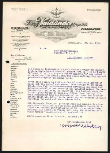 Rechnung Kronach 1938, Franz Voitländer, Mineralölwerk, Betriebsansicht und Schutzmarke Argon