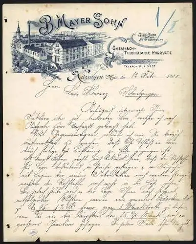 Rechnung Kitzingen 1900, B. Mayer Sohn, Chemisch-Technische Producte, Betriebsareal mit Innenhof