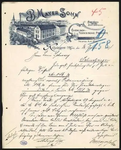 Rechnung Kitzingen 1901, B. Mayer Sohn, Chemisch-Technische Producte, Betriebsareal mit Innenhof