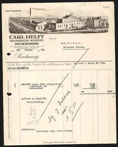 Rechnung Bleicherode 1935, Carl Helft, Mechanische Weberei, Werksgelände mit Transportfahrzeugen