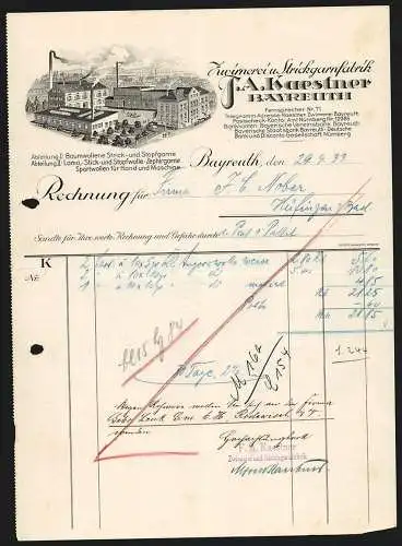 Rechnung Bayreuth 1933, F. A. Kaestner, Zwirnerei und Strickgarnfabrik, Blick in den Betriebshof mit Transportkutsche