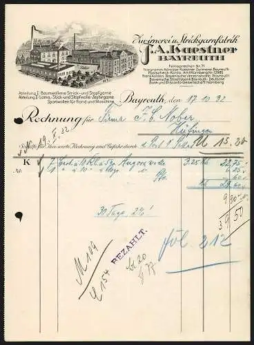 Rechnung Bayreuth 1932, F. A. Kaestner, Zwirnerei und Strickgarnfabrik, Blick in den Betriebshof mit Transportkutsche