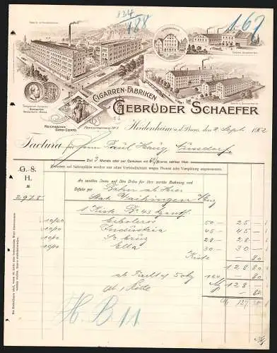 Rechnung Heidenheim a. d. Brenz 1902, Gebrüder Schaefer, Cigarren-Fabriken, Ansichten verschiedener Niederlassungen