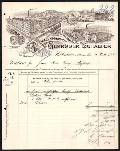 Rechnung Heidenheim a. d. Brenz 1905, Gebrüder Schaefer, Cigarren-Fabriken, Ansichten verschiedener Niederlassungen
