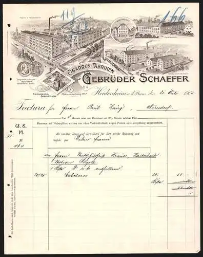 Rechnung Heidenheim a. d. Brenz 1905, Gebrüder Schaefer, Cigarren-Fabriken, Ansichten verschiedener Geschäftsstellen