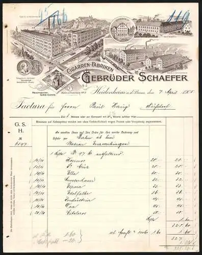 Rechnung Heidenheim a. d. Brenz 1905, Gebrüder Schaefer, Cigarren-Fabriken, Blick auf verschiedene Niederlassungen